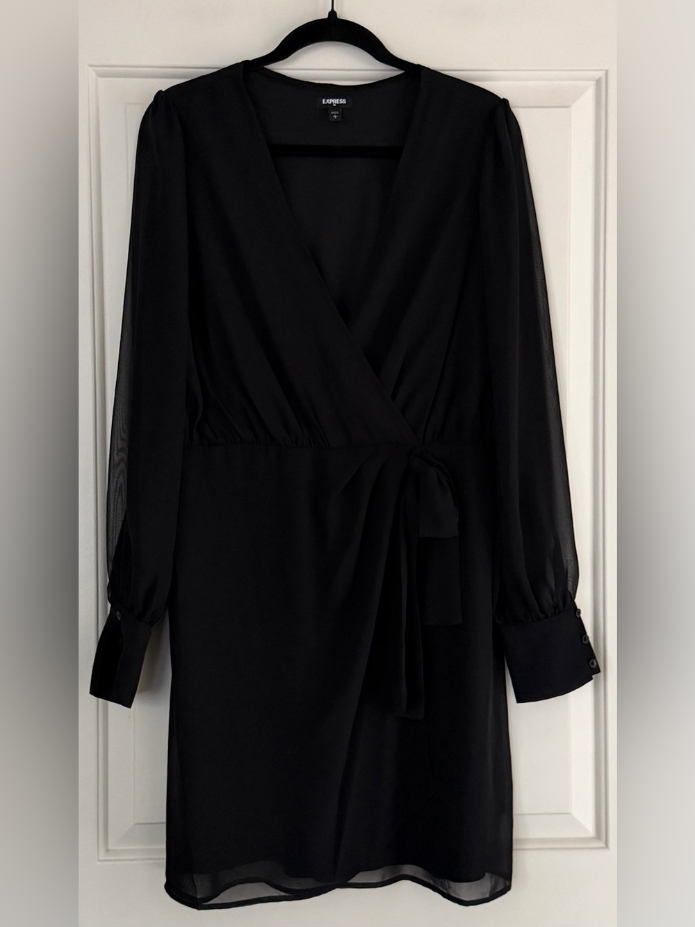 Express Chiffon Long Sleeve Wrap Dress in Black
